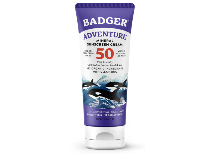 Badger Adventure Mineral Sunscreen Cream , SPF 50, 2.9 fl oz/87 mL