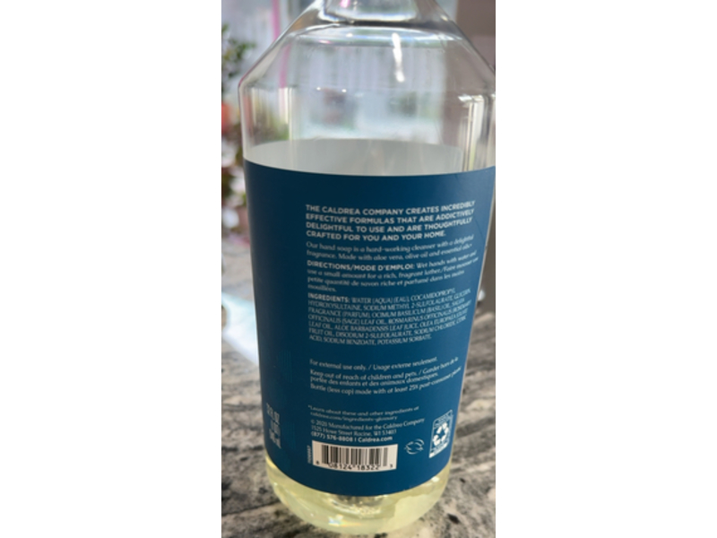 Caldrea Hand Soap Refill, Basil Blue Sage Scent, 32 fl oz/946 mL