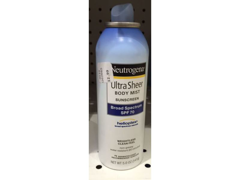 Neutrogena Ultra Sheer Boyd Mist Sunscreen, SPF 70, 5 oz/141 g, Pack Of 3