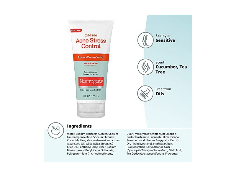 Neutrogena Oil-Free Acne Stress Control Power-Cream Face Wash with 2% Salicylic Acid 6 fl. oz