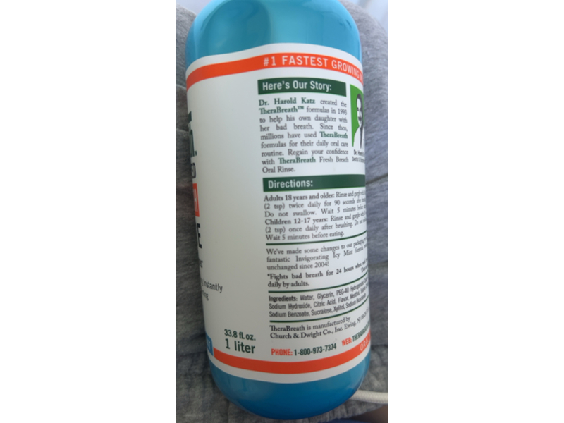 Thera Breath Fresh Breath Oral Rinse, Invigorating Icy Mint, 33.8 fl oz/1 L