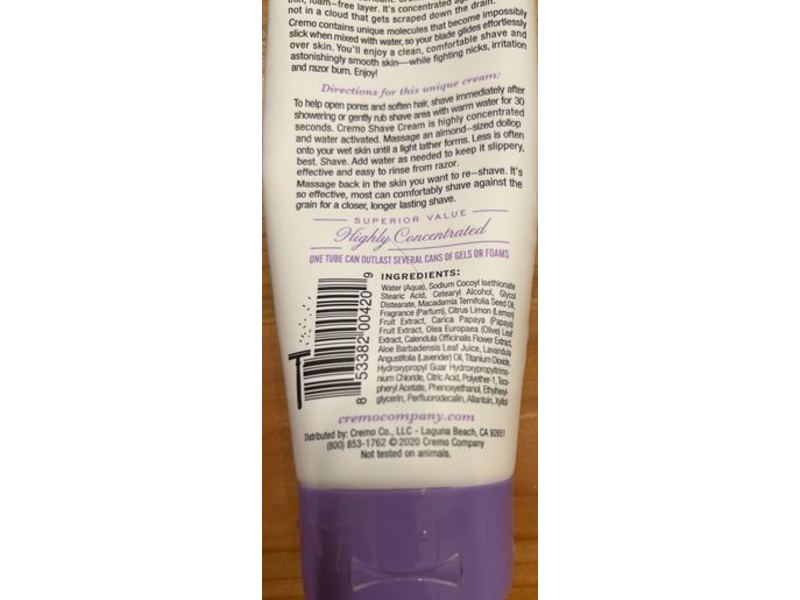 Cremo Shave Cream Moisturizing, French Lavender, 6 fl oz/177 mL