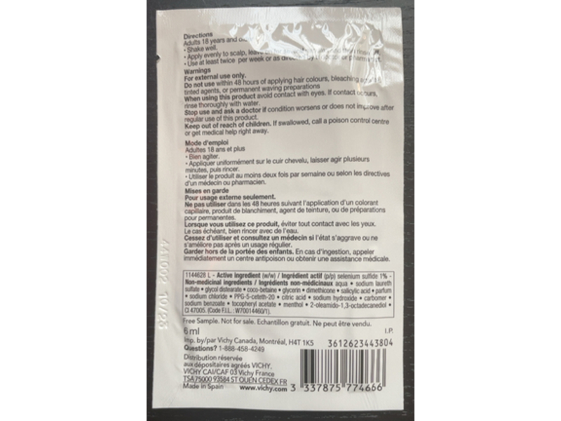 Virchy Dercos Anti-Dandruff Treatment Shampoo, 6 mL