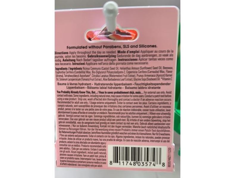 Yes To Hydrating Lip Balm, Watermelon, All Skin Types, 0.15 oz/4.25 g, Pack Of 3