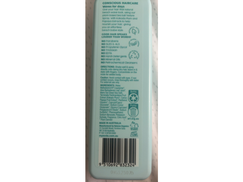 My Soda Australia Sea Salt Texture Spray, Beach Waves, 230 mL