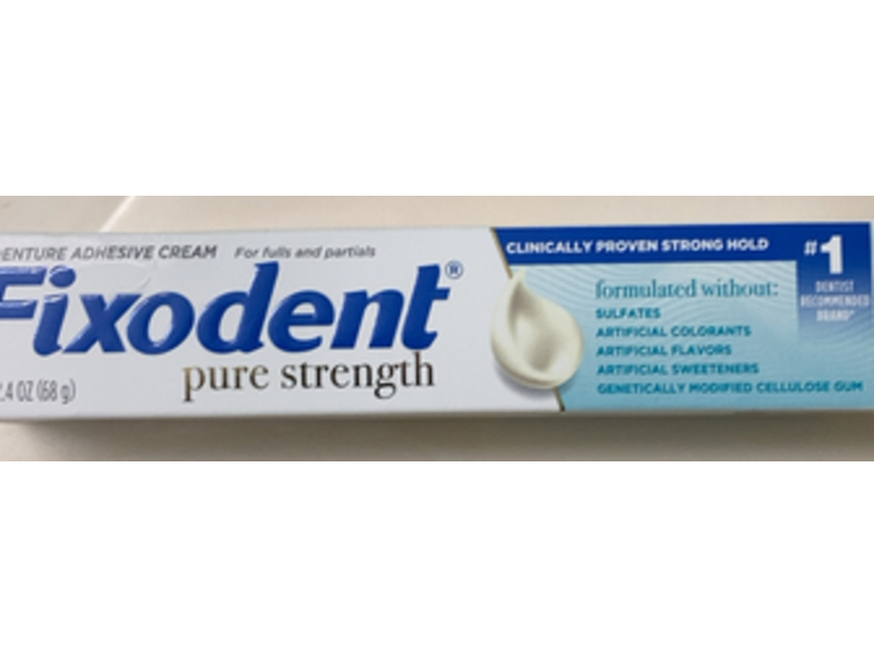 Fixodent Pure Strength Denture Adhesive Cream, 2.4 oz/68 g, Pack Of 4