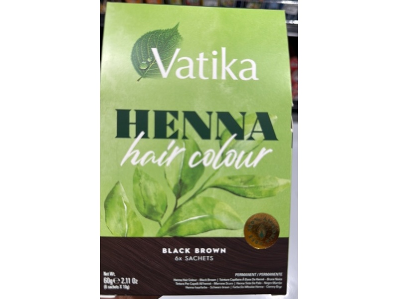 Vatika Henna Permanent Hair Colour Sachets, Black Brown, 2.11 oz/60 g, 6 Count