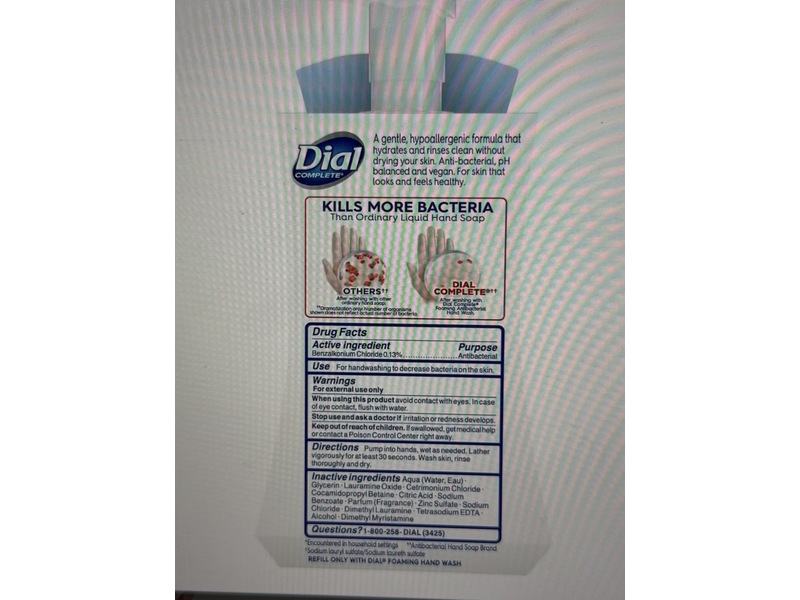 Dial Complete Clean+Gentle Antibacterial Foaming Hand Wash, Fragrance Free, 7.5 fl oz/221 mL, 8 Count