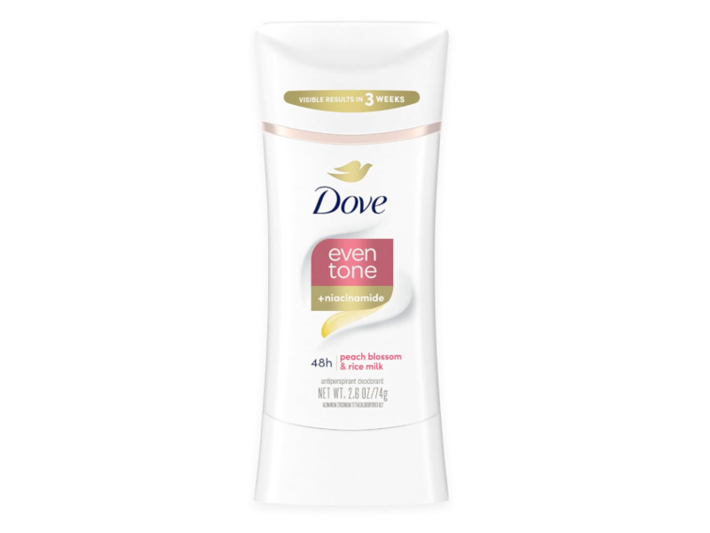 Dove Event Tone Antiperspirant Deodorant, Niacinamide, Peach Blossom & Rice Milk, 2.6 oz/74 g, Pack Of 3