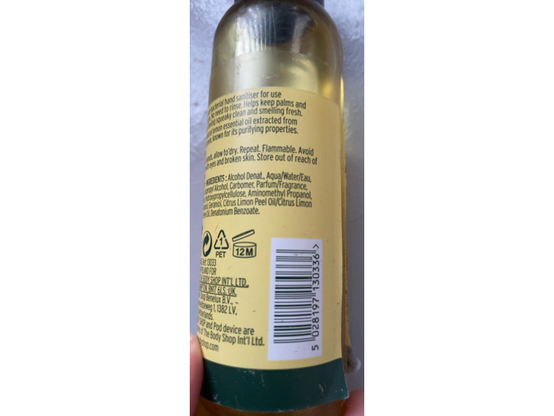 The Body Shop Cleansing Anti-Bacterial Hand Sanitiser, Lemon, 3.3 fl oz/100 mL