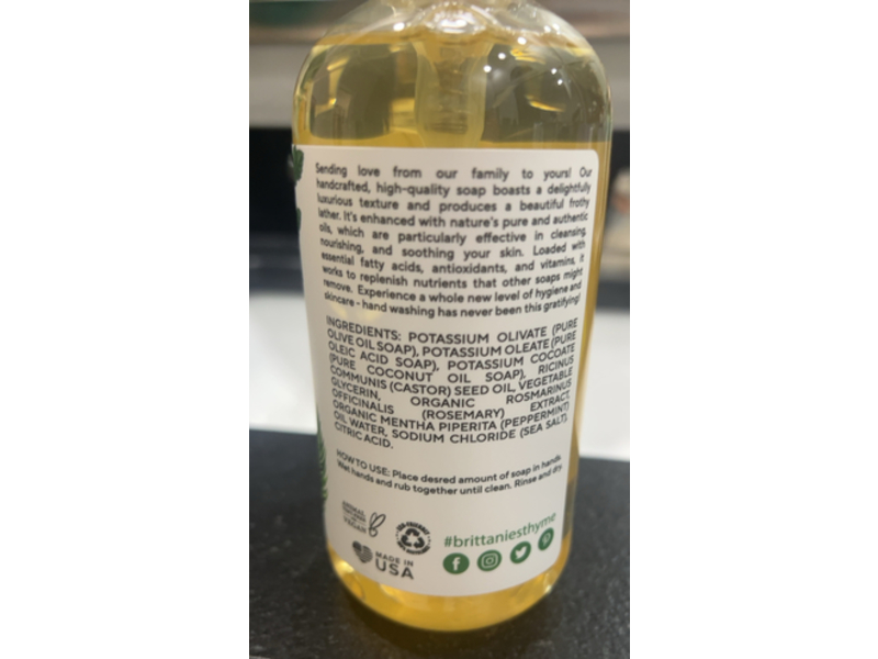 Brittanie's Thyme Olive Oil Hand Soap, Rosemary Peppermint, 12 fl oz (355 mL)