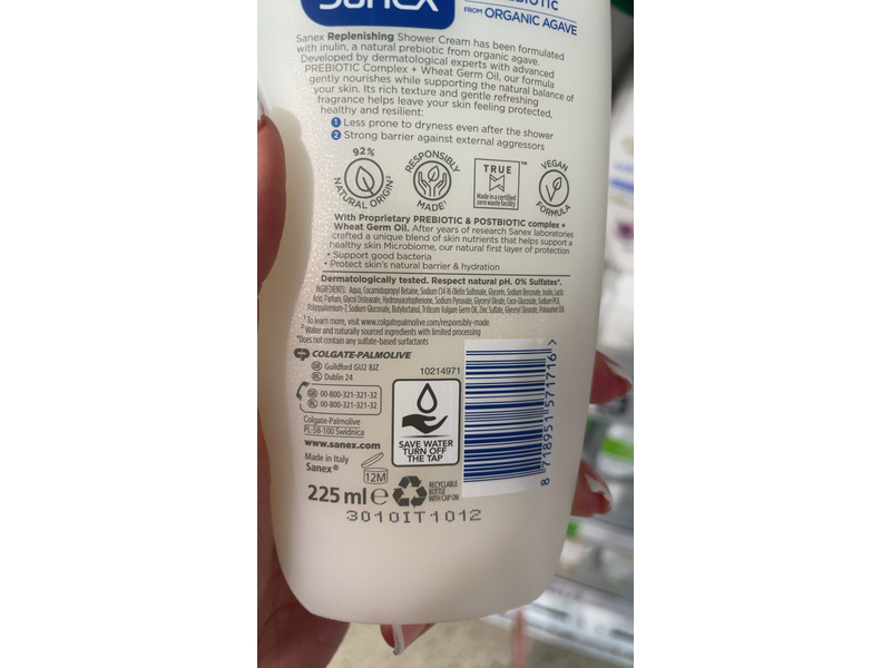 Sanex Natural Prebiotic Replenishing Shower Cream, Organic Agave, 225 mL, Pack Of 6