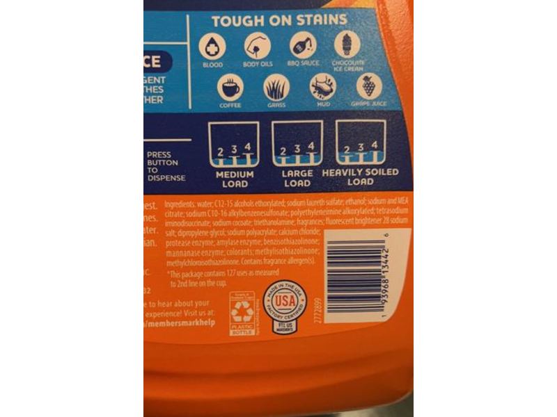 Member's Mark Laundry Detergent, Fresh Clean Scent, 127 Loads, 196 fl oz/5.79 L