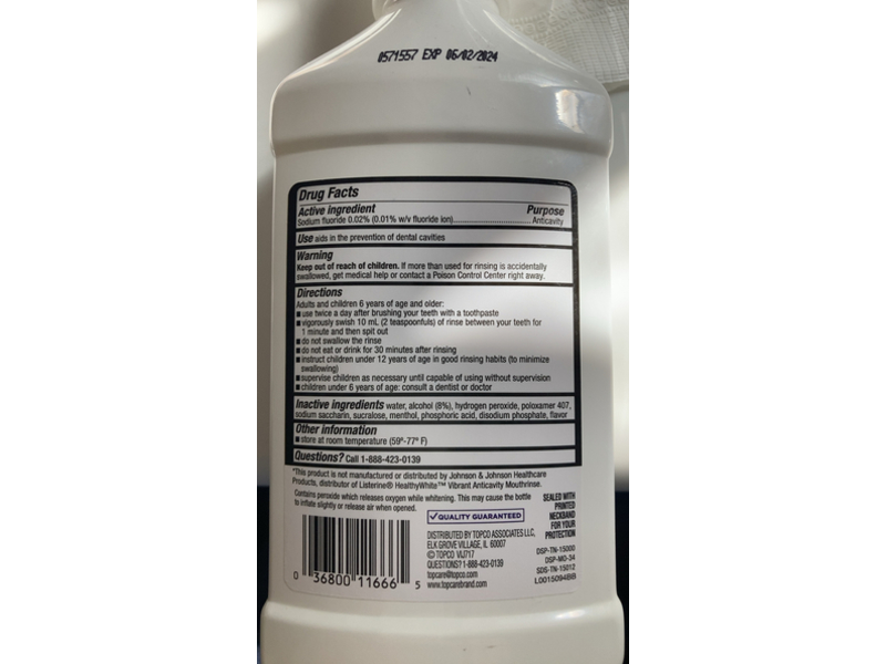 TopCare Everyday Fluoride Whitening Anticavity Mouthwash, Fresh Mint, 16 fl oz/473 mL