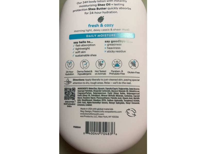 EOS Moisture Body Lotion, Fresh & Cozy, 16 fl oz/473 mL