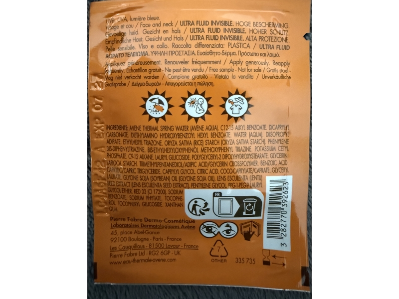 Avene Ultra Fluid Invisible Sunscreen, SPF 50, 2 mL