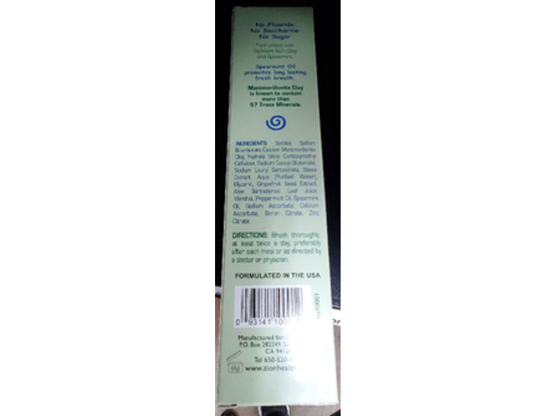 Zion Health ClayBrite Original Mineral Toothpaste, Natural Mint, 4 oz/120 g