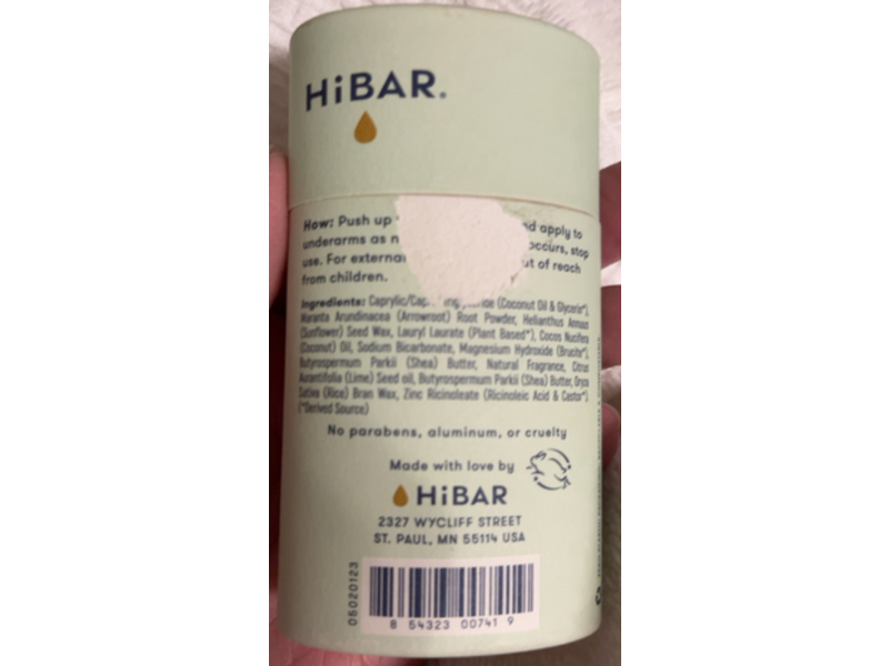 HiBAR Natural Deodorant, Bergamot Cedar, 2.25 oz/64 g