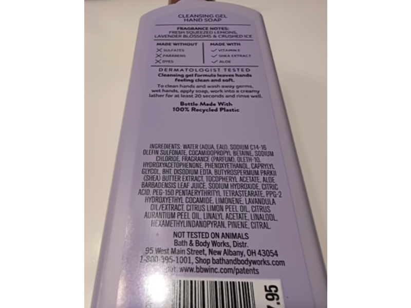 Bath & Body Works Cleansing Gel Hand Soap, Lavender Lemonade, 8 fl oz/230 mL