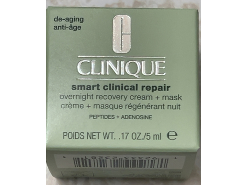 Clinique Smart Clinical Repair Overnight Recovery Cream+Mask, Peptides + Adenosines, 0.17 oz/5 mL