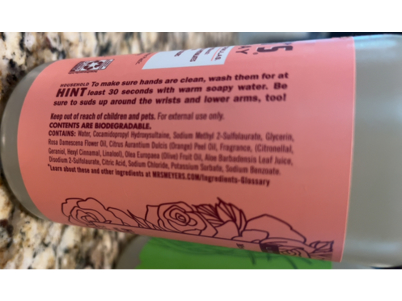 Mrs. Meyer's Clean Day Hand Soap, Rose Scent, 12.5 fl oz/370 mL