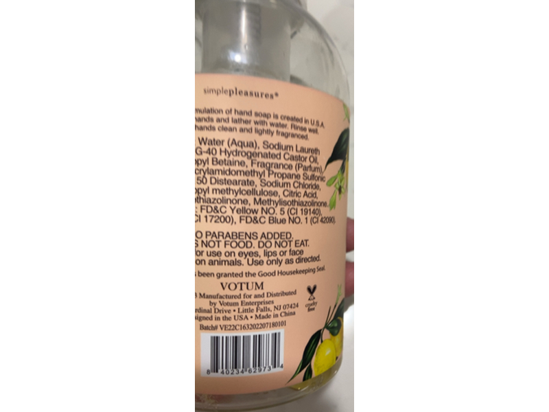 Simple Pleasures Scented Foaming Hand Soap, Lemon Verbena, 16.9 fl oz/500 mL