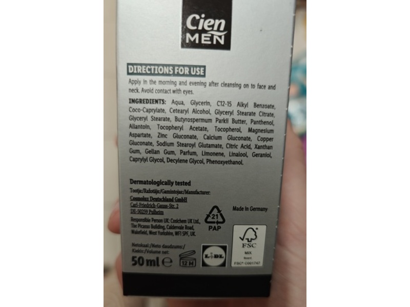 Cien Men Moisturizing Cream, Hydro Sensitive, 50 mL