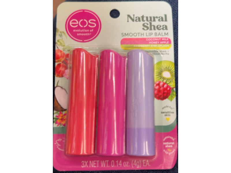 eos Natural Shea Lip Balm, Coconut Milk, Honey Apple & Raspberry Kiwi Splash, 0.14 oz/4 g, Pack Of 3