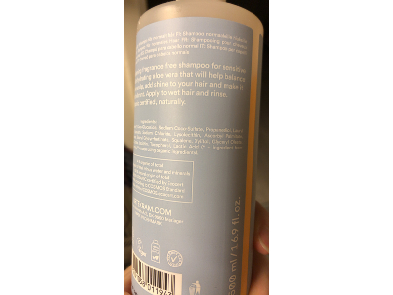 Urtekram Sensitive Scalp Shampoo, Aloe Vera & Beta - Sitosterol, 16.9 fl oz/500 mL