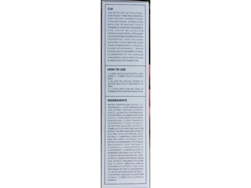 Cle Cosmetics Lifting Mist Facial Toner, 3.36 fl oz/100 mL