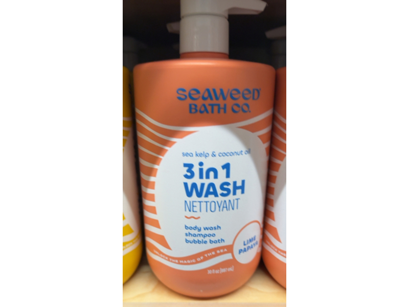 Seaweed Bath Co. 3 In 1 Body Wash + Shampoo + Bubble Bath, Lime Papaya, 30 fl oz/887 mL