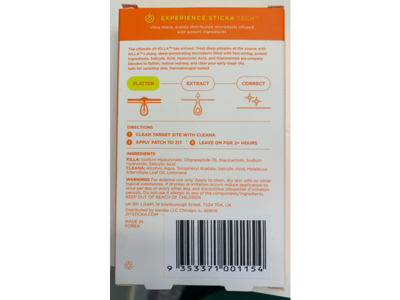Zitsticka Killa Microdart Patches, Salicylic Acid + Hyaluronic Acid, 4 Count