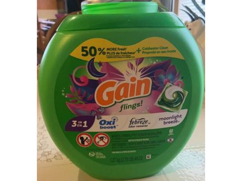 Gain flings Laundry Detergent, Oxi Boost, Febreze Oder Remover, Moonlight Breeze, 60 Counts
