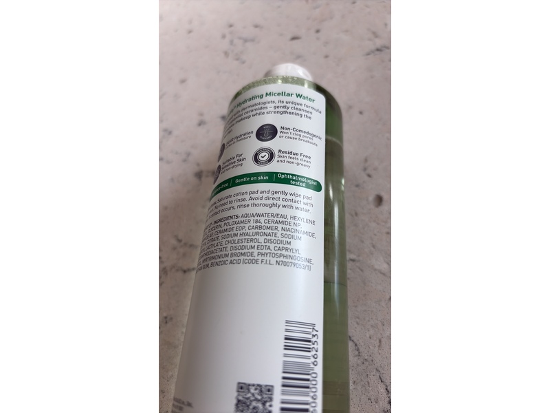 CeraVe Hydrating Micellar Water, Hyaluronic Acid, 13 fl oz/400 mL.
