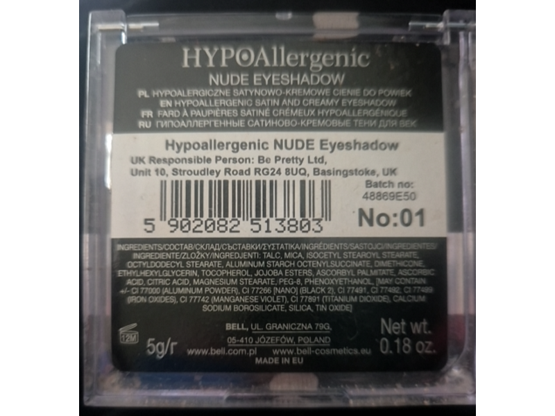 Bell HYPOAllergenic Nude Eyeshadow Palette, 01, 0.18 oz/5 g