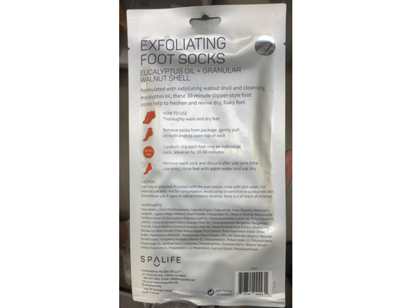 Spa Life Exfoliating Foot Socks, Eucalyptus Oil + Granular Walnut Shell,0.89 oz/25 g, Pack Of 8