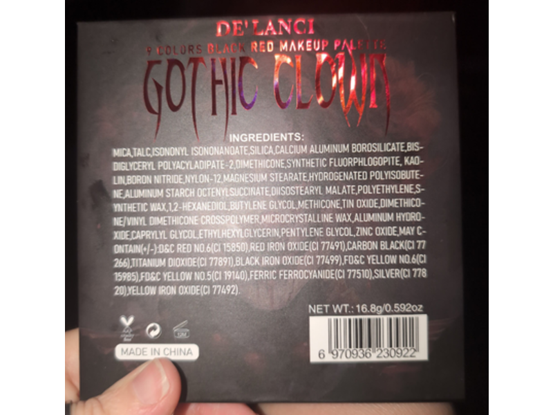 De'Langi Black Red Makeup Palette, Gothic Clown, 0.592 oz/16.8 g