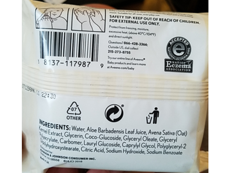 Aveeno Baby Hand & Face Baby Wipes, Oat Extract & Aloe, 25 Count