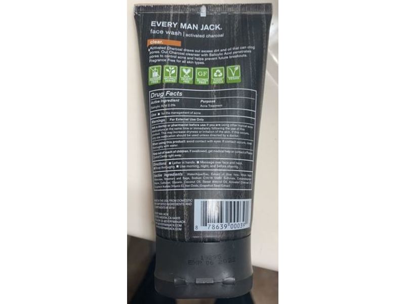 Every Man Jack Skin Clearing Deep Face Wash, Activated Charcoal, 5.0 fl oz / 150 mL
