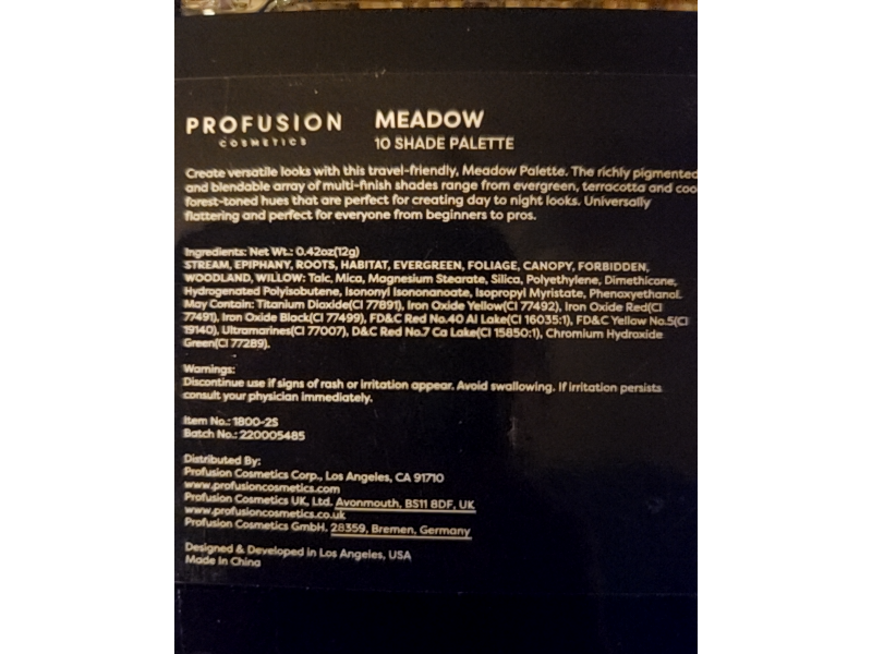 Profusion Cosmetics 10 Shade Eyeshadow Palette, Meadow, 0.42 oz/12 g