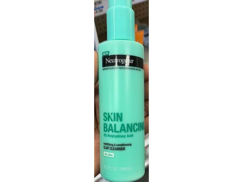 Neutrogena Skin Balancing Clay Cleanser, Mattifying & Conditioning, Oily Skin, 2% Polyhydroxy Acid, 6.3 fl oz/186 mL