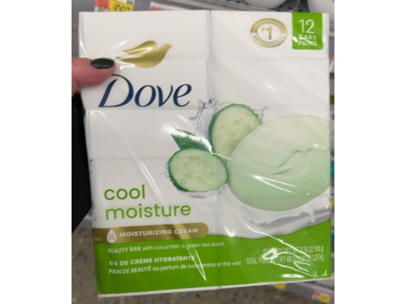 Dove Cool Moisture Soap, Cucumber & Green Tea Scent, 3.75 oz/106 g, 12 Count
