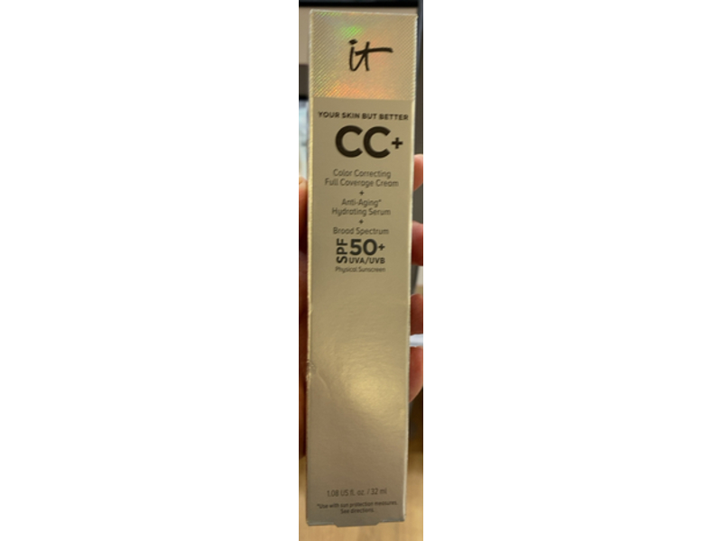 IT Cosmetics Cc+ Color Correcting Full Coverage Cream + Anti Aging Hydrating Serum, Fair Ivory, SPF 50+, 1.08 fl oz/32 mL