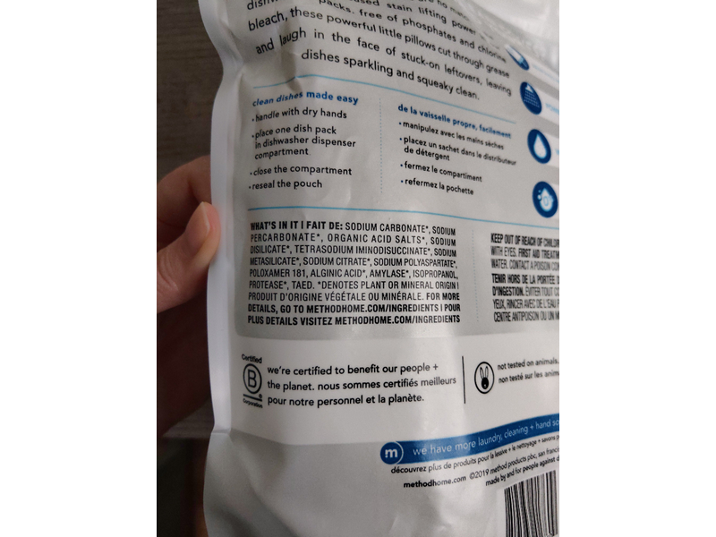 Method Dishwasher Packs, Free+Clear, 675 g/23.8 oz, 45 Count