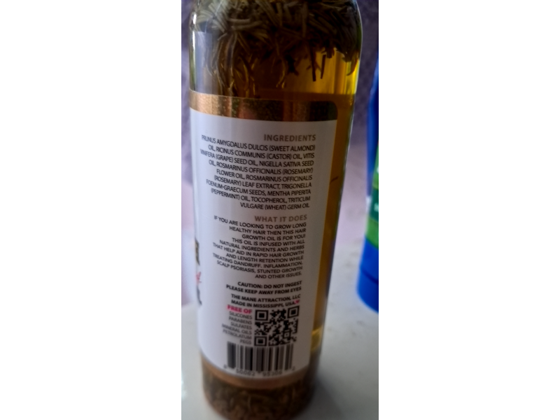 The Mane Attraction Extra Strength Hair Growth Oil, Rosemary + Fenugreek, 4 oz/120 mL