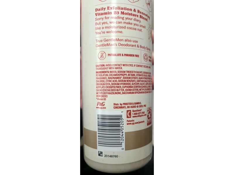 Old Spice Gentle Man's Expoliating Body Wash, Brown Sugar+Cocoa Butter, 18 fl oz /532 mL, Pack Of 4