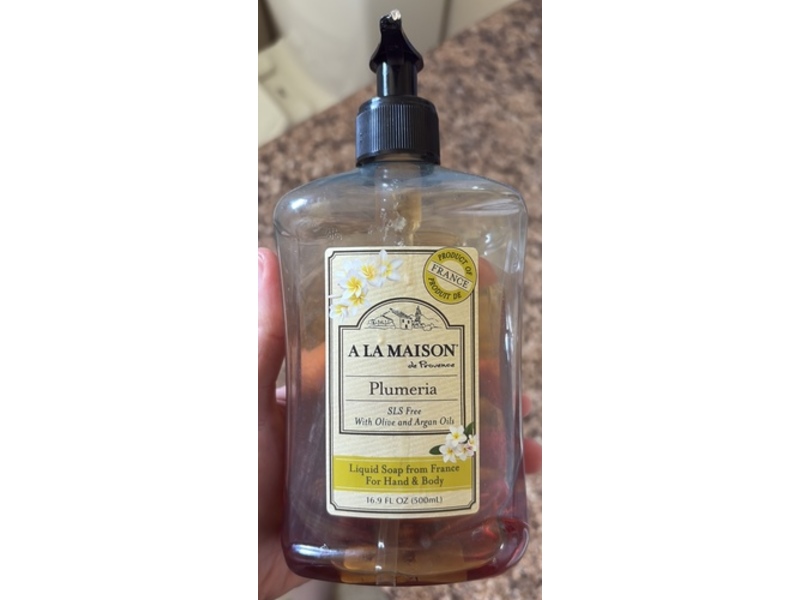 A La Maison De Provence Plumeria Hand & Body Liquid Soap, Olive & Argan Oils, 16.9 fl oz/500 mL