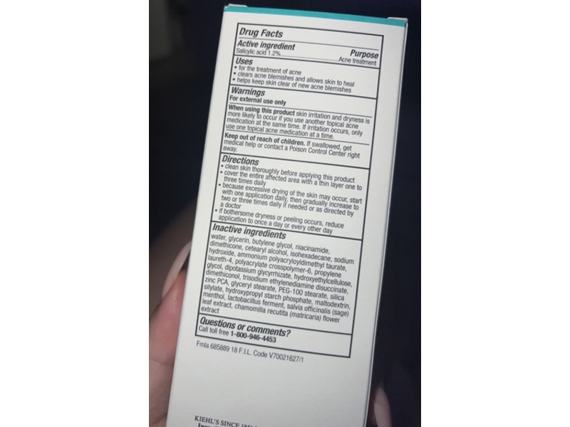 Kiehl's Expertly Clear Acne Treating & Preventing Lotion, Postbiotic Lactobacillus Ferment & Glycerin, 2.0 fl oz/60 mL