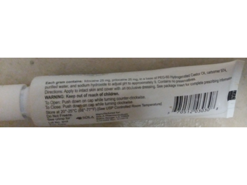 Lidocaine And Prilocaine Cream Usp, 2.5 %/2.5 %, 30 g Sola Pharmaceuticals (RX)