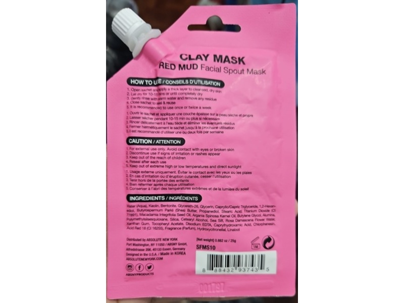 Absolute New York Red Mud Facial Spout Clay Mask, 0.882 oz/25 g